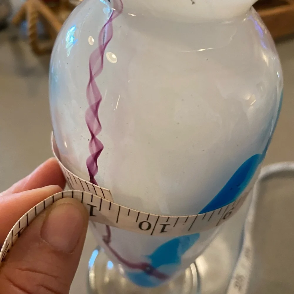 Blown Glass Art Vase Gorgeous white pink blue yellow brown signed great gift